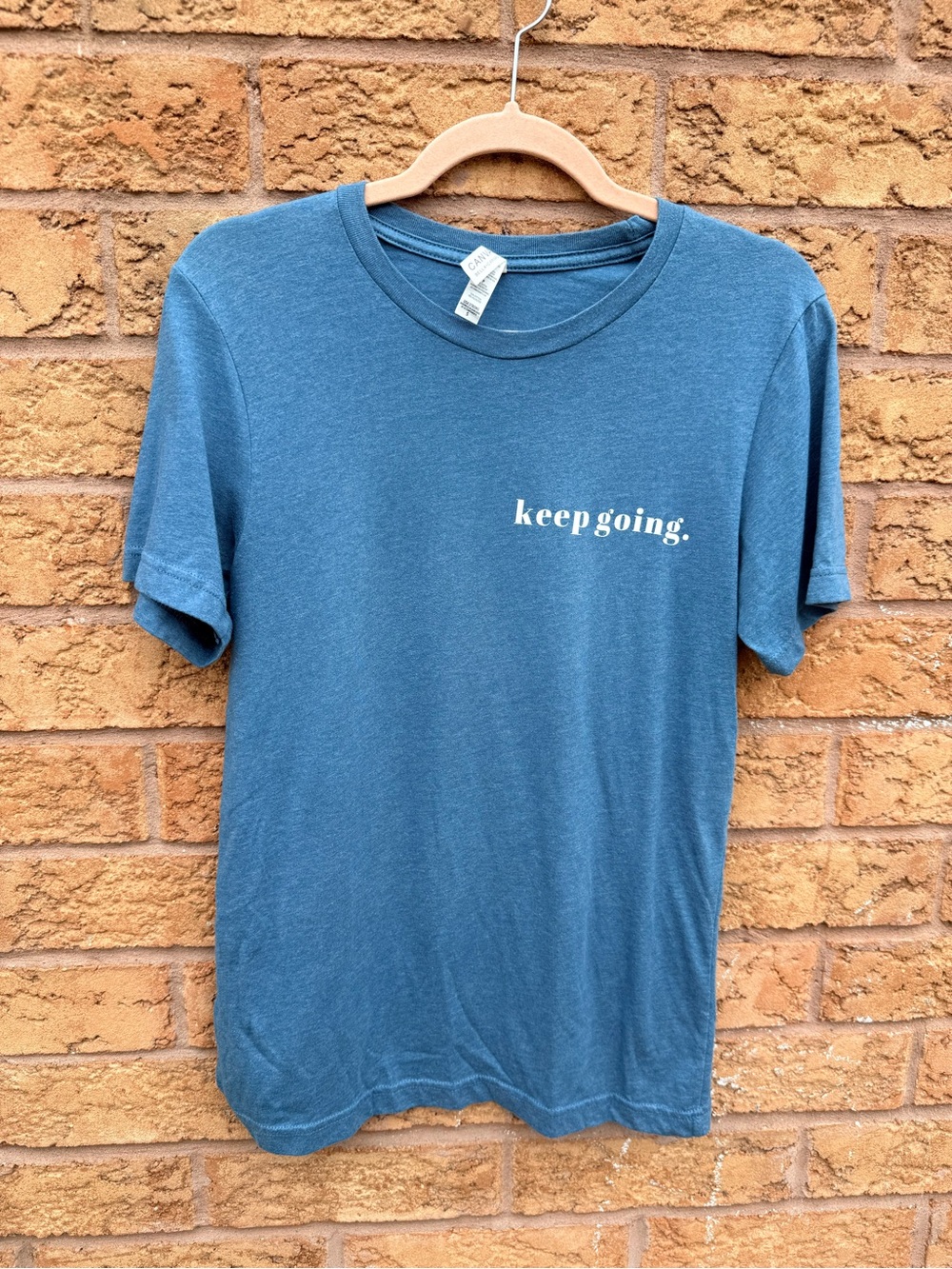 4/$25 • Bella + Canvas “Keep Going” Blue Crewneck T‑Shirt